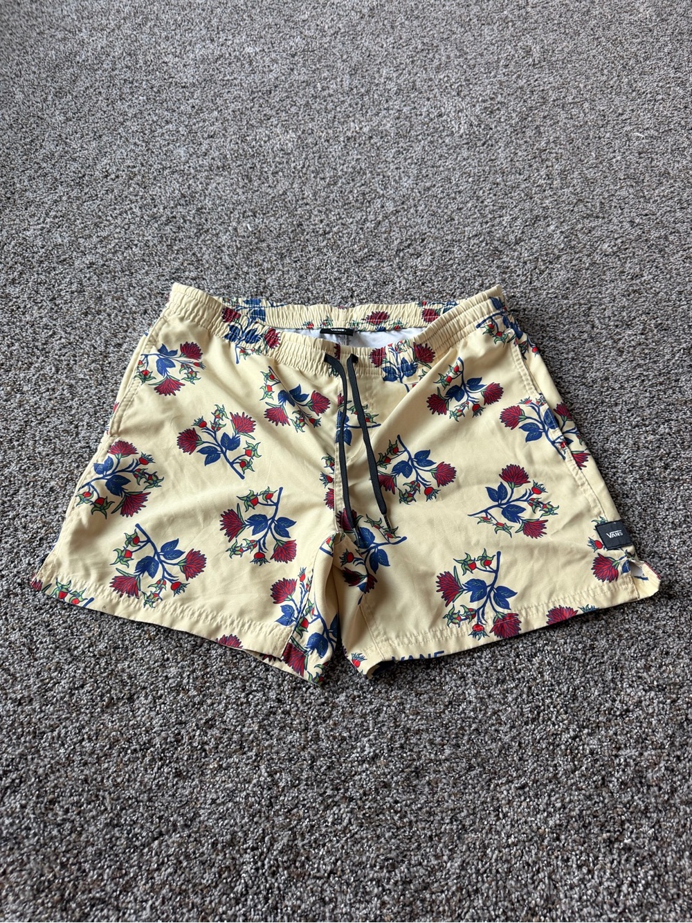 Vans Men's Small Floral Volley Surf Shorts Cream Red Blue Drawstring